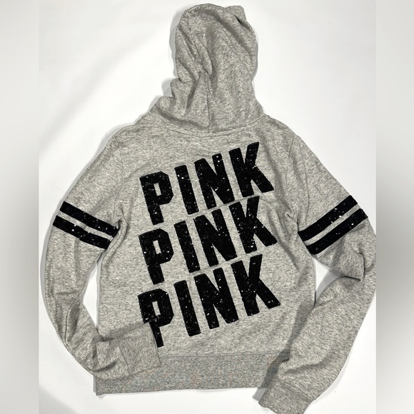 Victoria's Secret Pink Marl Grey & Black Bling Zip Hoodie - Picture 2 of 6